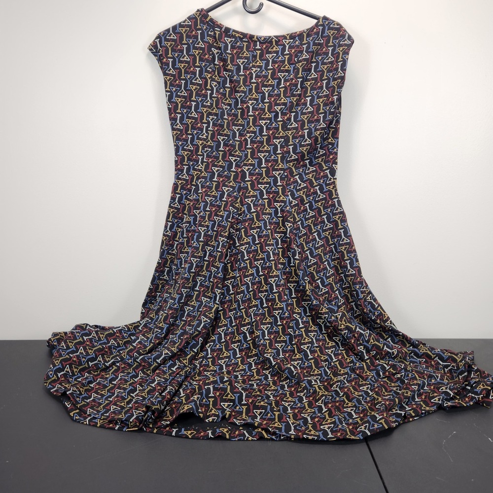 Effie's Heart Black Martini Glass Print Fit & Flare Dress Cotton Jersey Large - Picture 2 of 8